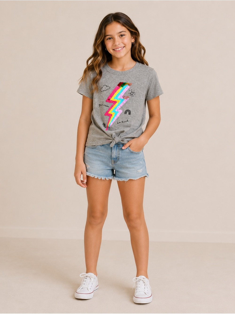 BCG Gray Kids T-Shirt with Colorful Lightning Bolt